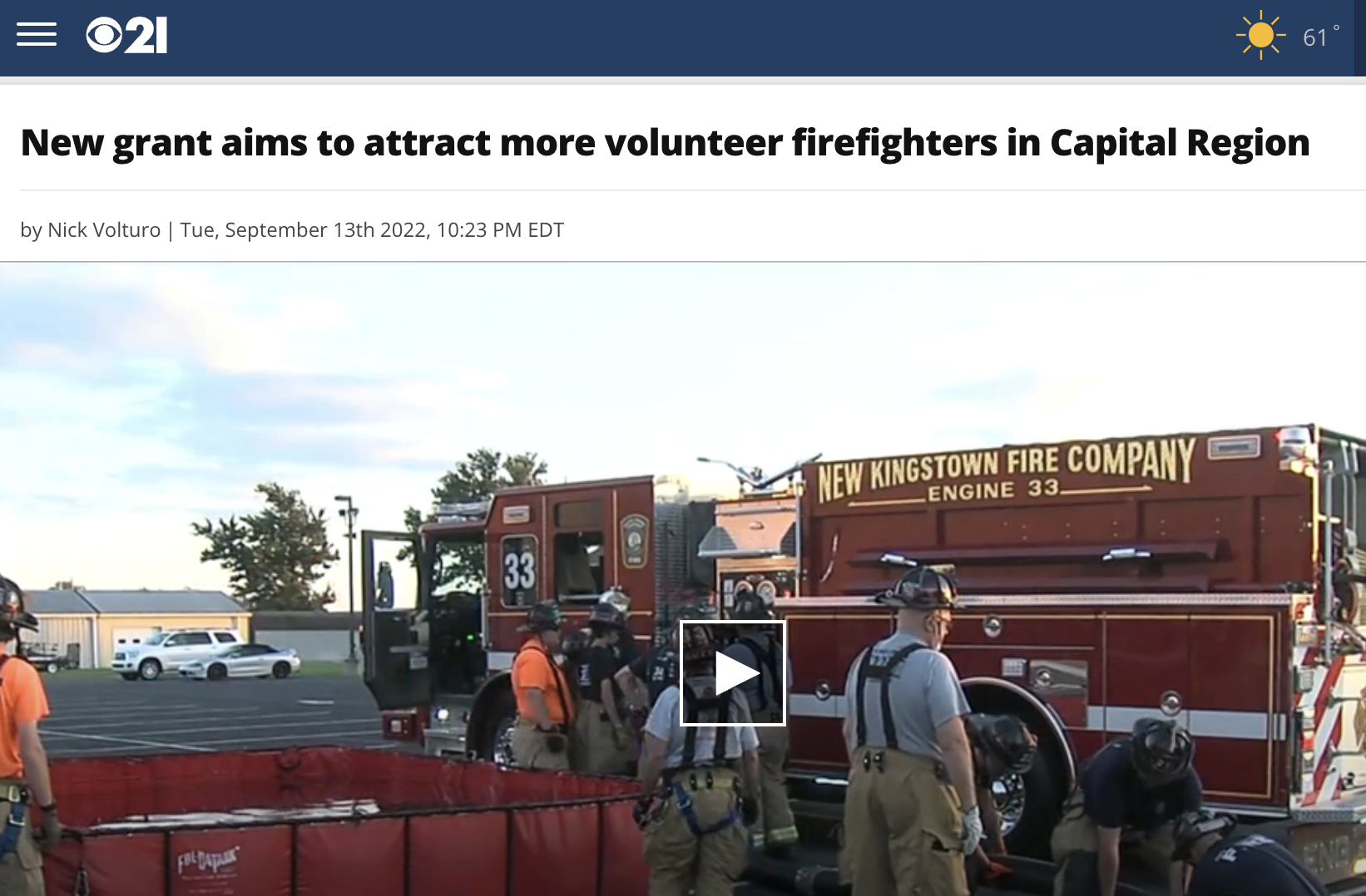 Featured image for “New grant aims to attract more volunteer firefighters in Capital Region (via CBS21)”